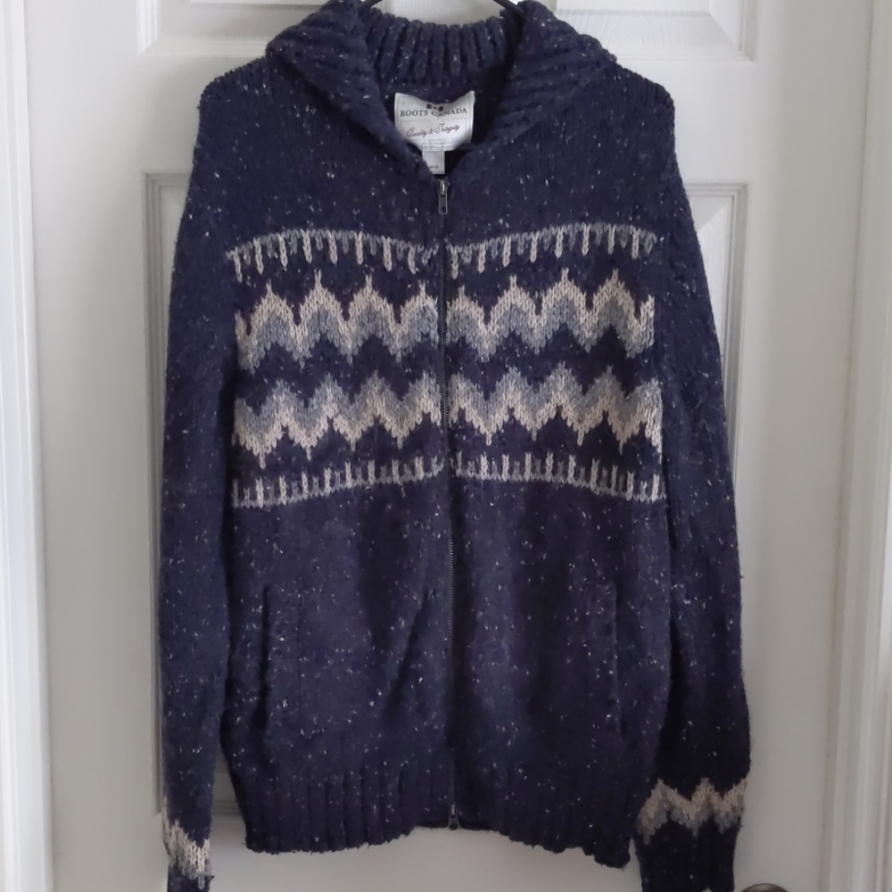 Roots Canada alpaca wool navy blue zip up sweater